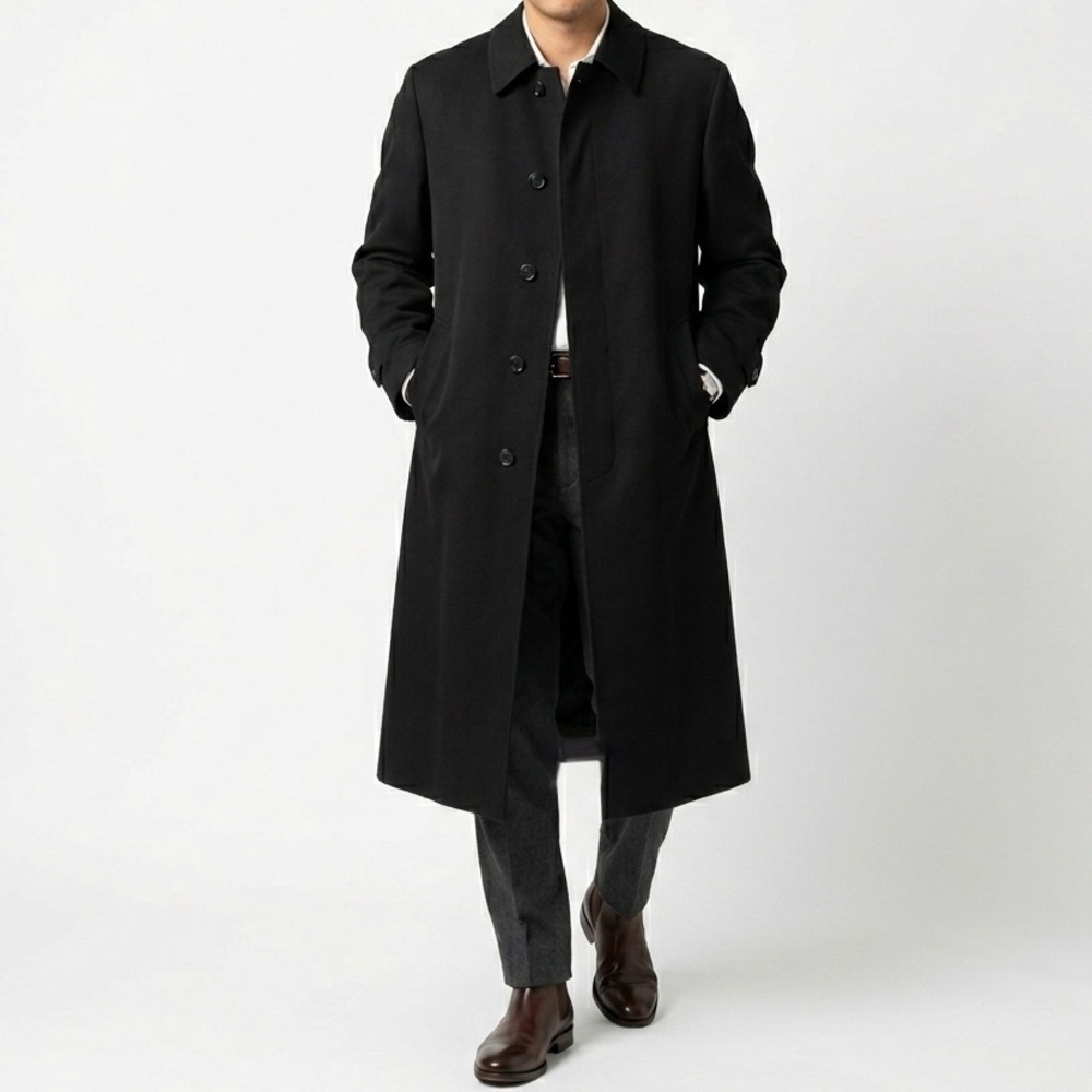 90’s Union Made Pure Virgin Wool PICADILLY OF LONDON Black Trench Coat Overcoat